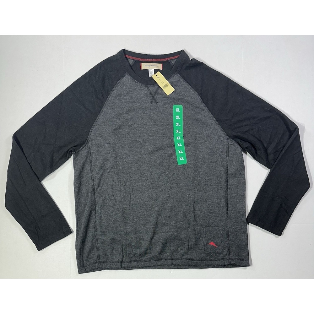 NWT Tommy Bahama Long Sleeve Raglan Shirt‎ XL Gray Black Marlin Logo Pullover